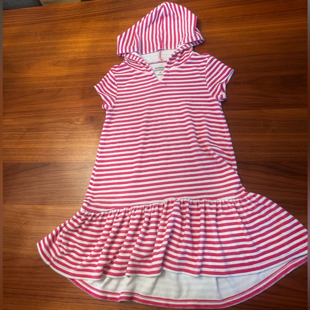 Pink and White Striped Hooded cover up